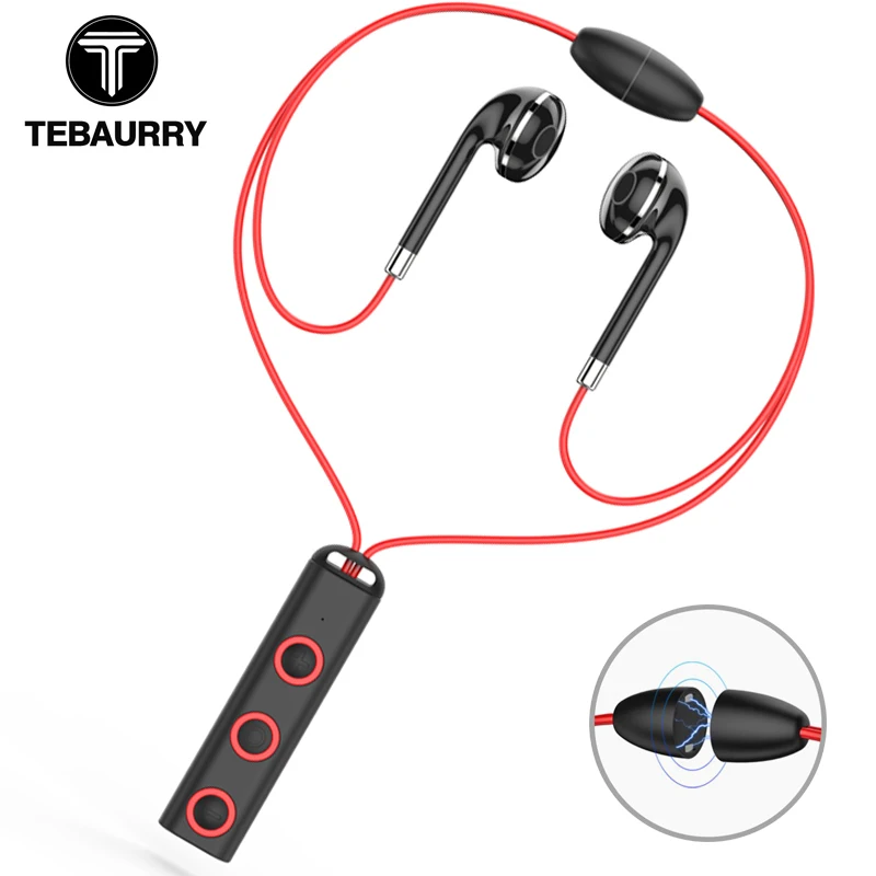 

TEBAURRY Bluetooth Earphone Wireless Headset Magnetic Neckband Sport Bluetooth Headphone with Mic for phone iphone xiaomi