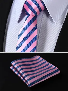 

TS2007K7 Pink Blue Stripe 2.75" 100%Silk Woven Slim Skinny Narrow Men Tie Necktie Handkerchief Pocket Square Suit Set