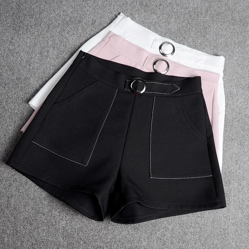 

Casual Women's Black Shorts Female Solid Color Loose Wide Leg Shorts High Waist Straight Shorts 2019 Summer Fashion Female