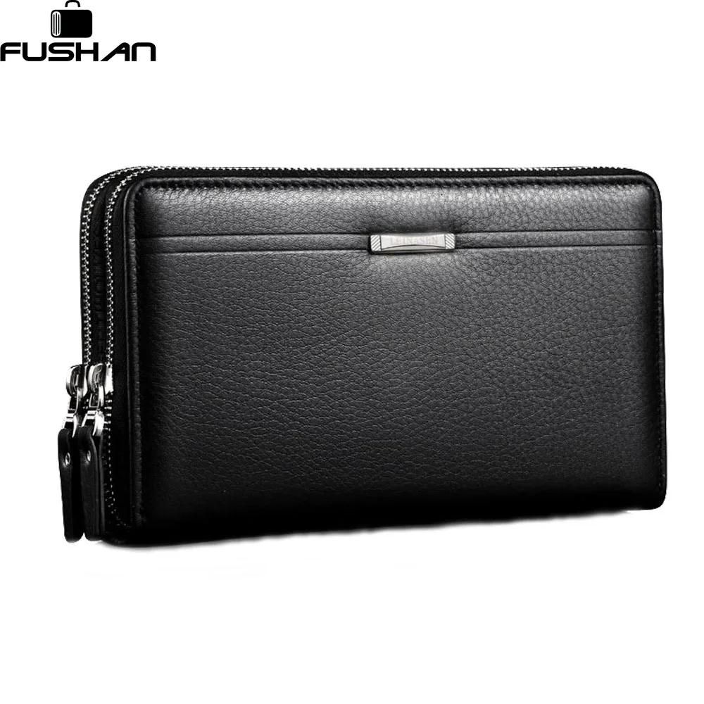 Fashion Brand Business Genuine Leather Men s Clutch Bag High Capacity Double Zipper Long Clutch Wallets