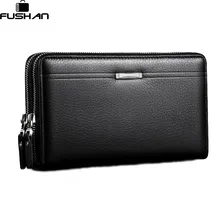 Mode Marke Geschäfts Echtes Leder männer Handtasche Hohe Kapazität Doppel-reißverschluss Lange Kupplung Brieftaschen Kartenhalter Geldbörse