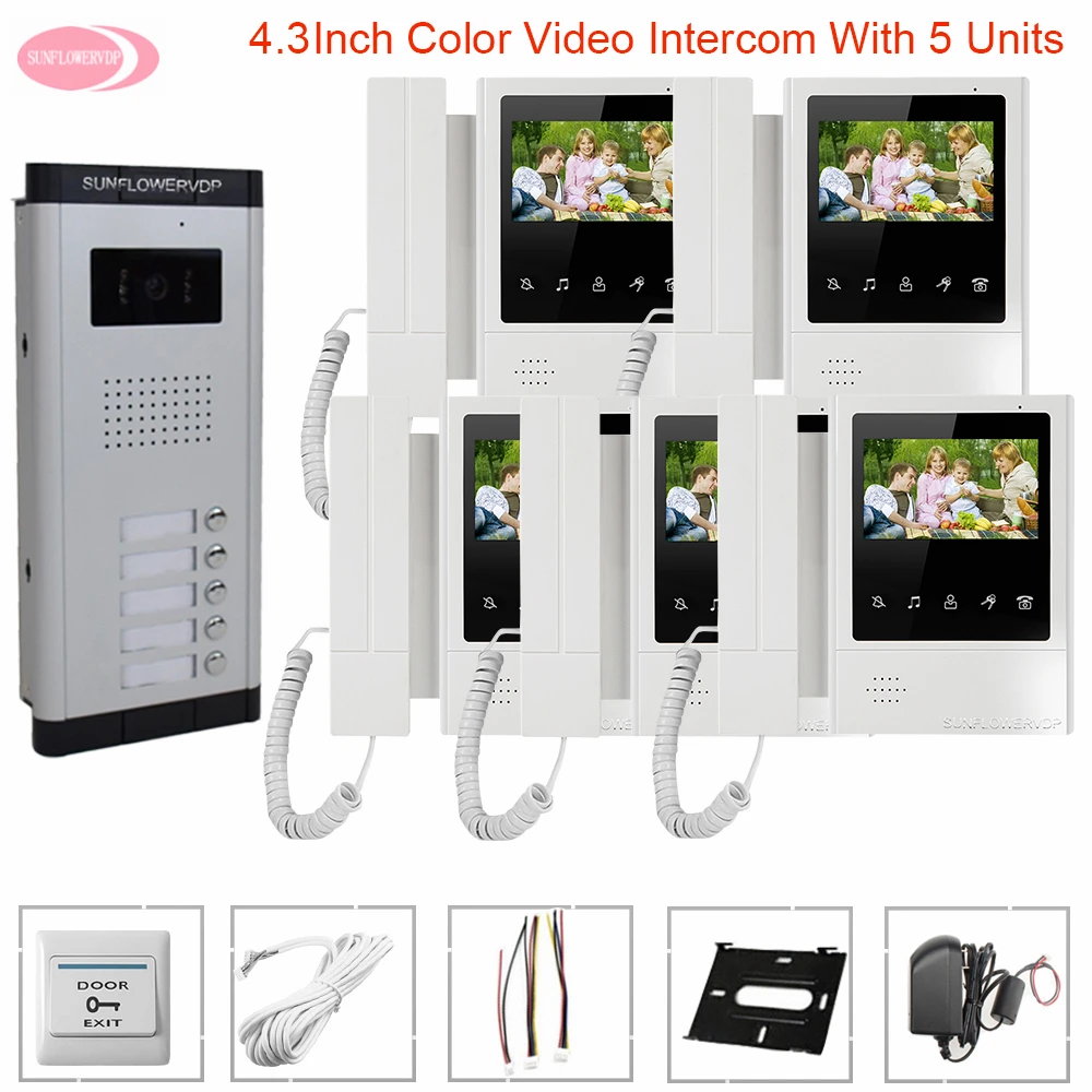 Video Call With Monitor for Door Video Door Entry System for Home Video Intercom for 2/3/4/5 Apartments 4.3 inchs Home Intercom Video Call With Monitor for Door Video Door Entry System for Home Video Intercom for 2/3/4/5 Apartments 4.3 inchs Home Intercom