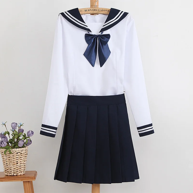 2016 Navy sailor collar style suit school uniform set T shirt + skirt