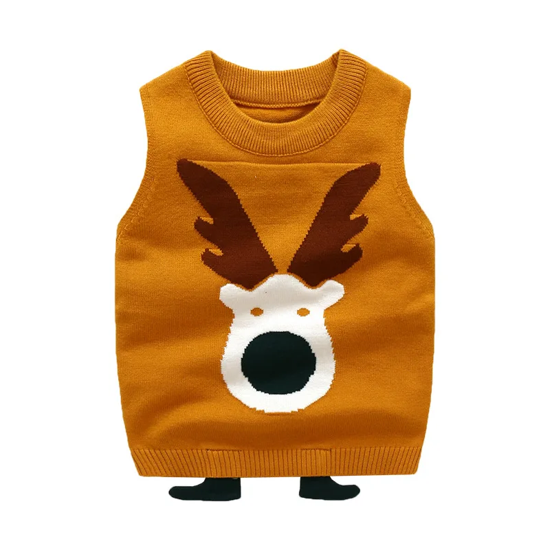 Жилет для маленьких мальчиков с вышитым оленем из мультфильма; Рождественский детский свитер для мальчиков; Осенняя Трикотажная хлопковая повседневная одежда для маленьких девочек - Цвет: S30076-yellow