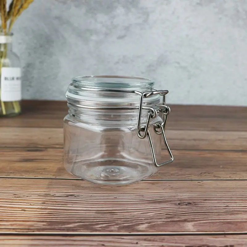 

250ML Plastic Square Clip Top Storage Jar With Airtight Seal Lid Kitchen Food Container Tableware Preserving Cosmetic Cream Orga