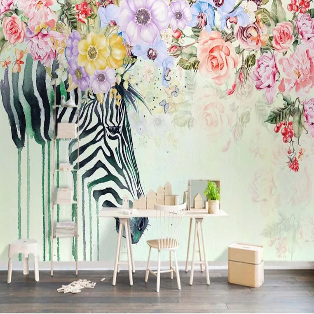 3d Zebra Flower Wallpaper Mural Home Wall Murals Decals For Bedroom