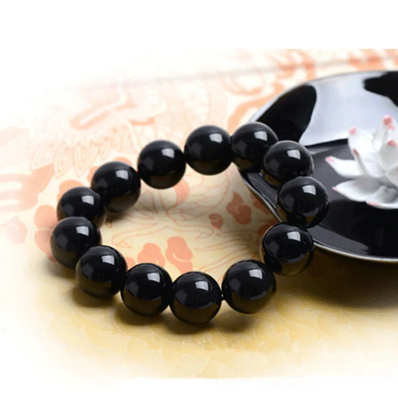 

6/8/10/12/14mm High Quality Natural Black Obsidian Stone Bracelets Round Beads Bracelets Bangles Men Women Lover's Jewelry