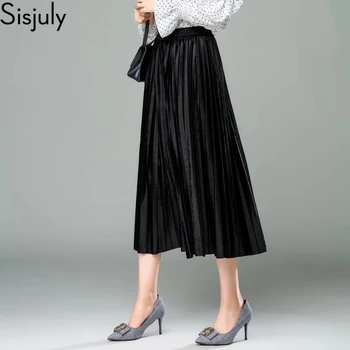 

Vintage Pink Khaki Coffee Brown Blue Gothic Black Gray Army Green Elastic Waist Spring Velvet Skirts Women Long Pleated Skirt