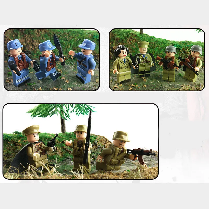 12pcs mini WW2 Army Military Building Blocks Japan China Small Soldier Officer Figure with Weapons Bricks Toys Collection gift