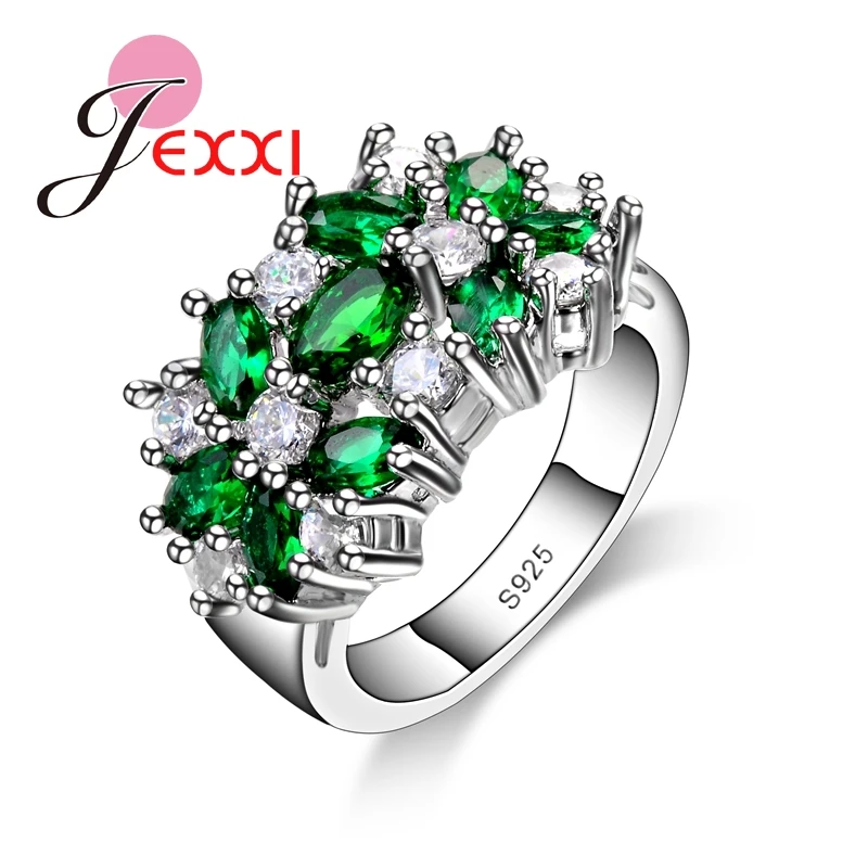 

Luxury Colorful Rings Women Fashion Colorful CZ Crystal 925 Sterling Silver Party Engagement Ring Jewelry Gift Hot Sale