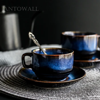 Dim Blue Ceramic Cup & Saucer Set 1