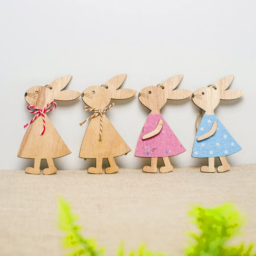 

Easter Home Decoration Accessories 4 Pcs Set Wooden Miniature Rabbit Plaques