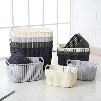 

Aprince Sundries Basket Storage Basket Bathroom Basket Rectangular Plastic Portable Storage Basket Desktop Rattan