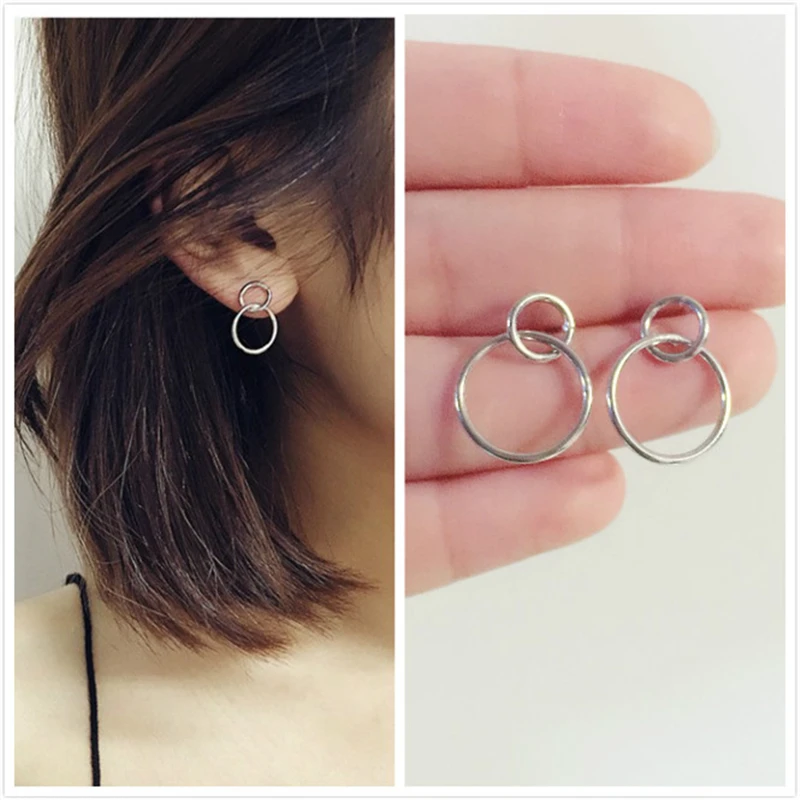

Drop Shipping 100% 925 Sterling Silver Earrings Double Cricle Earrings for Women Gifts Sterling-silver-jewelry Bijoux