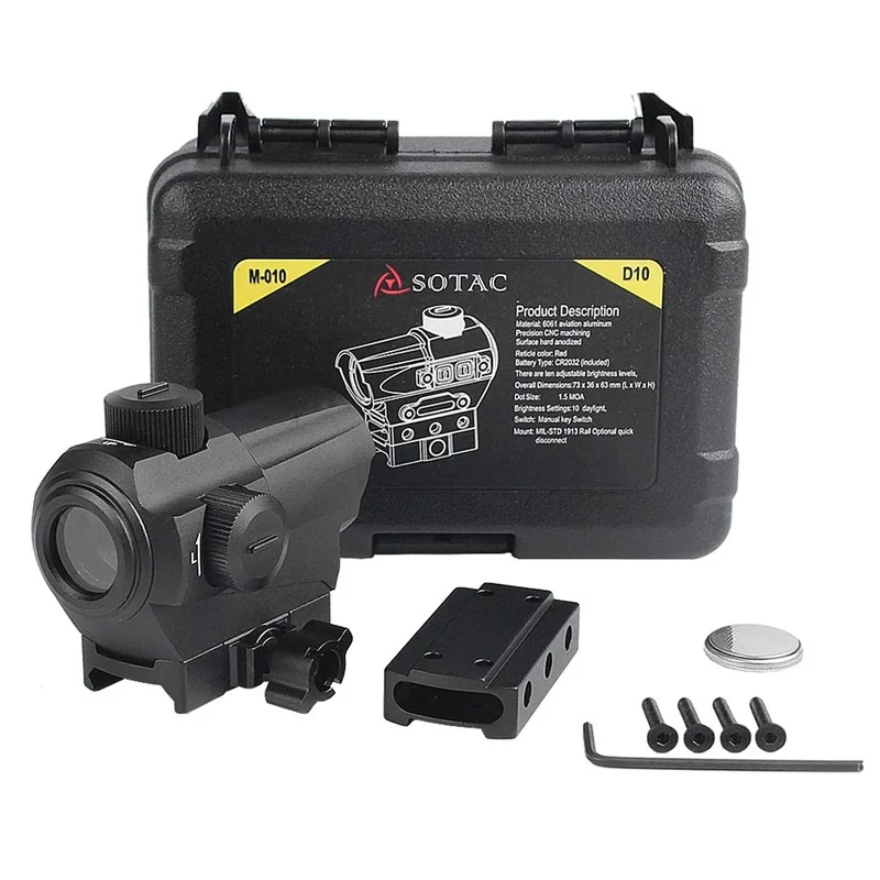 Tactical 1.5 MOA QD Red Dot Sight with Riser Mount 10 Brightness Settings fit Picatinny Rail for Hunting Airsoft (12)