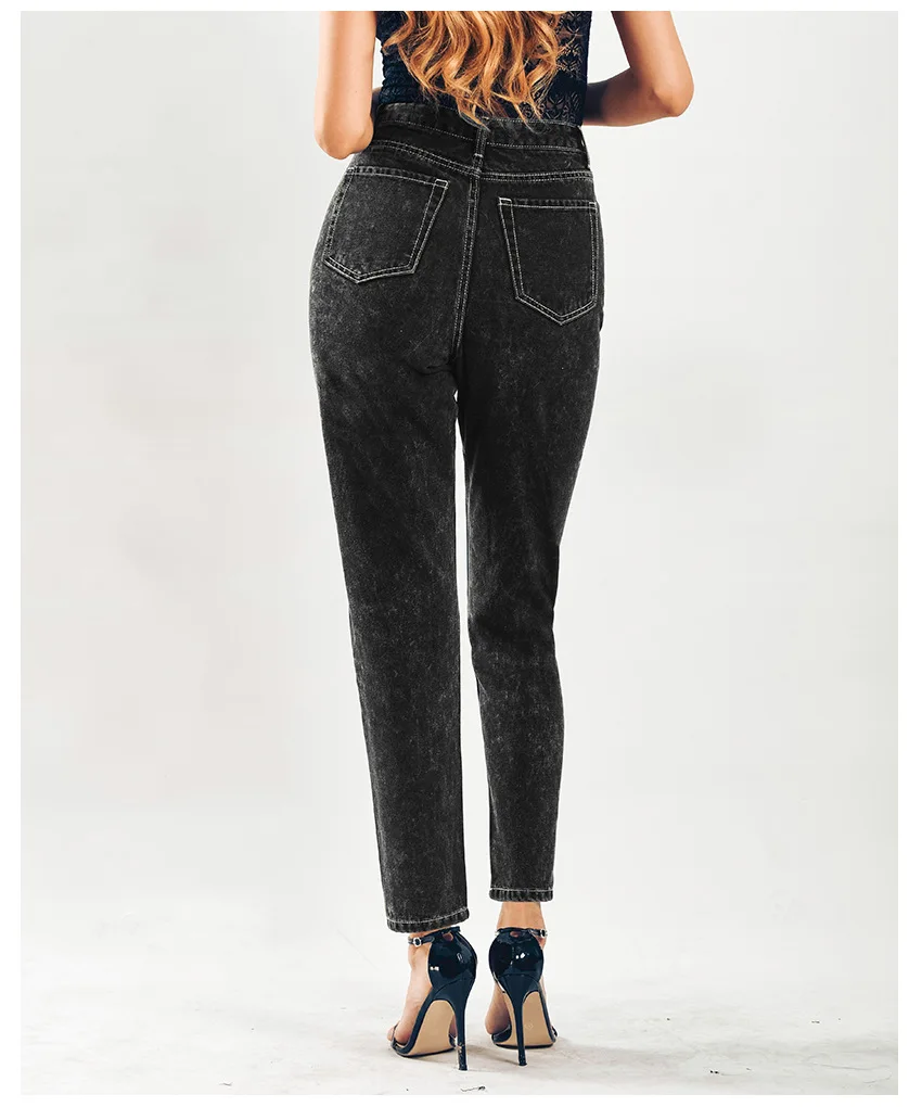 2018 Black Dark Gray High Waist Boyfriend Jeans For Women Trousers Vintage Denim Pencil Jeans Woman Pants Plus Size Mom Jeans