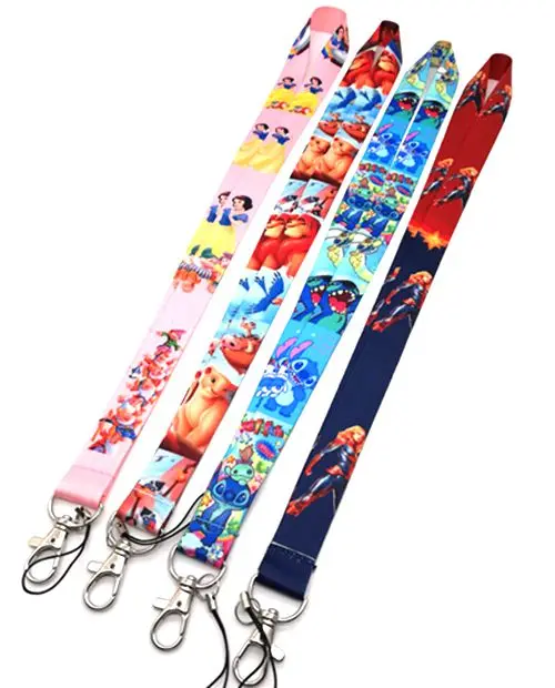 

New 30 pcs cartoon Captain Marvel Lion king stitch snow white princess Key Chains Mobile Cell Phone Lanyard Neck Straps Favors