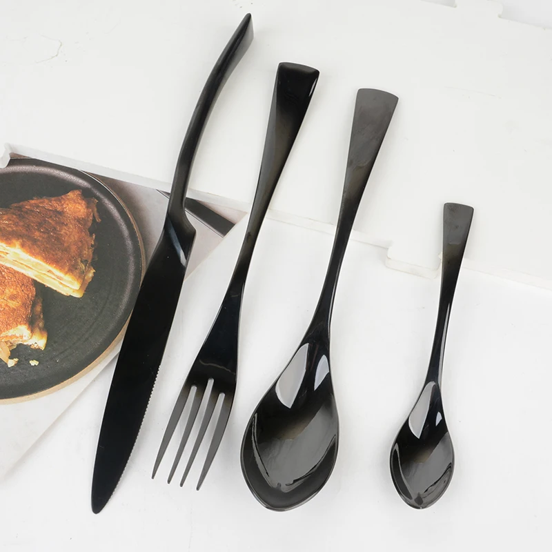 4PCS Inox Black Cutlery Set Stainless Steel Hotel Food Tableware Flatware Steak Knives Forks Spoons Western Dinnerware Sets