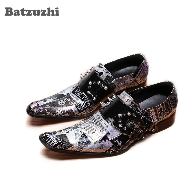 

Batzuzhi Punk Men Shoes Retro Leather Dress Shoes Men Rivets Black Party Dress Shoes Formal Business Shoes Zapatos Hombre