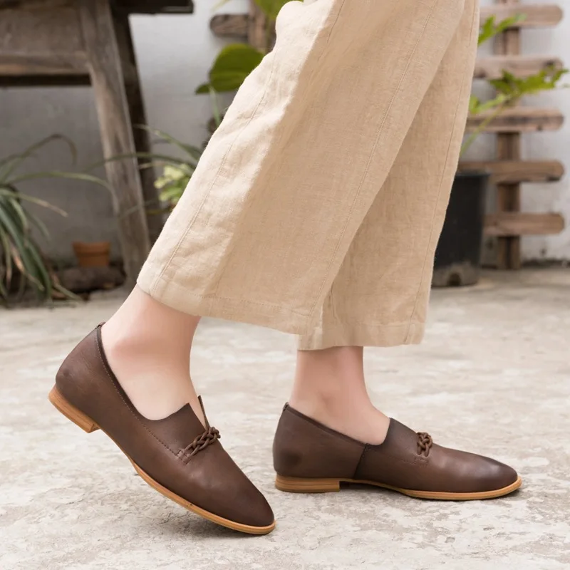 

Careaymade-Genuine leather Korean vintage literary and artistic single shoes Pure handmade comfortablewomen's single shoes