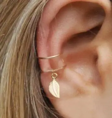 

Fashion No Pierced Ear Clip Cuff Wrap Earrings Leaf Feather Pendant Non-piercing Clip Earrings for Women Party Statement Jewelry