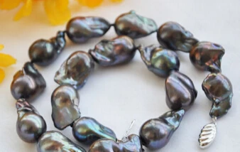 

Hot sell Noble- FREE SHIPPING>>>@@ AS3195 HUGE 17.5" 26mm BLACK BAROQUE KESHI REBORN PEARL NECKLACE 925Sc