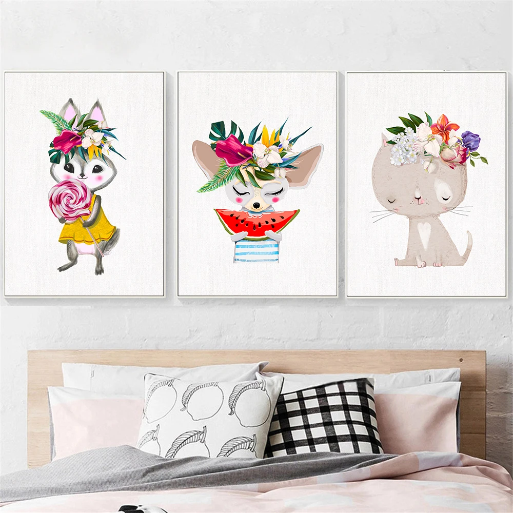 N-rdico-Aquarela-Coelho-Dos-Desenhos-Animados-de-Animais-Gato-Bonito-Cartaz-Beb-Kids-Room-Decor (2)
