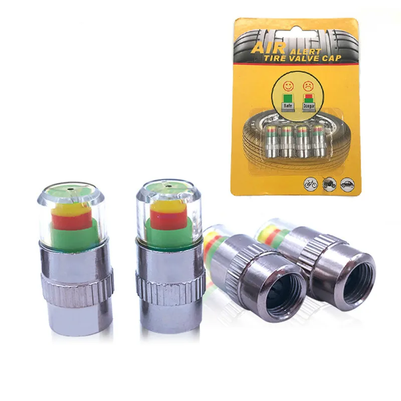 

4pcs/Lot Tire Pressure Monitor Pressure Gauge Cap Sensor Indicator Alert Monitoring Tools Kit 2.4 Bar 30 PSI Tire Pressure Alarm