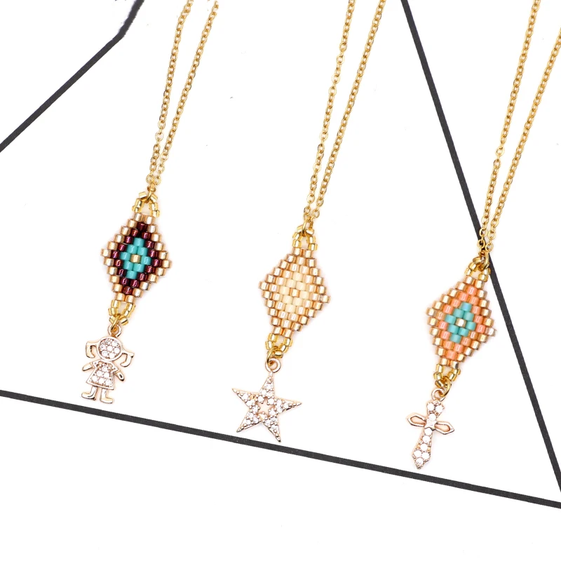 

FAIRYWOO Necklace For Women Miyuki Beaded Gold Chain Choker Religions Star Girls Pendant Colliers Necklaces For Friendship Gifts