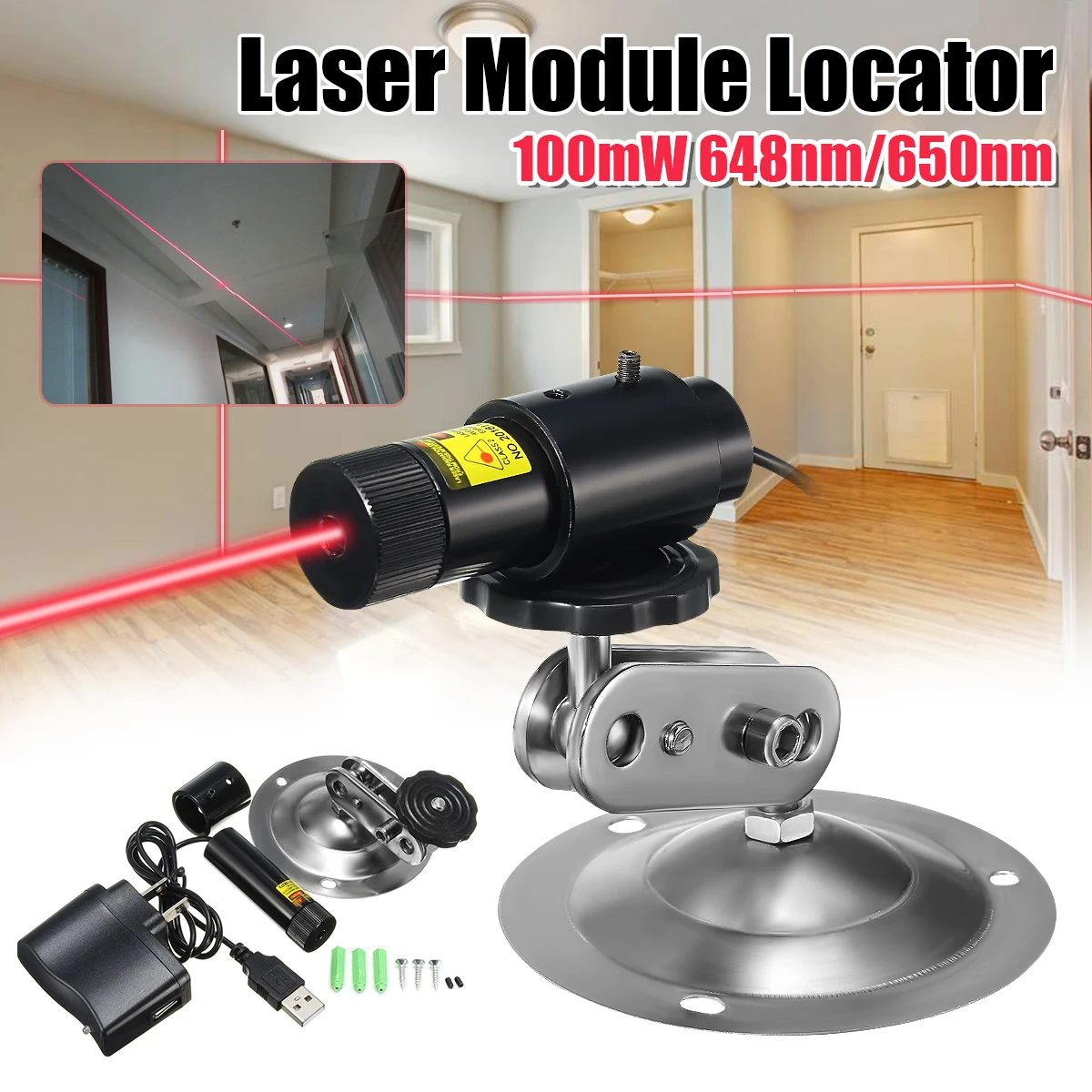 

Focusable 648nm 650nm 100mW Red Laser Line Locator Module Cutter +Adapter +Mount For Cutting Machine