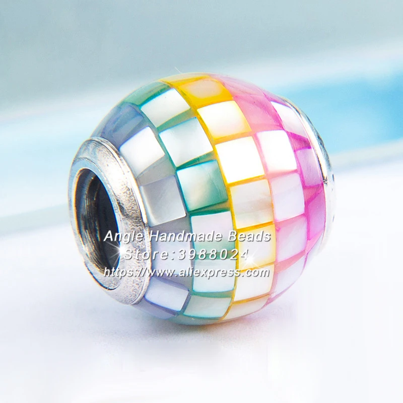 

2018 Summer S925 Silver Jewelry Multi-Color Mosaic Mother of Pearl Beads Charms Fit Original Dora Bracelets Necklace DA300