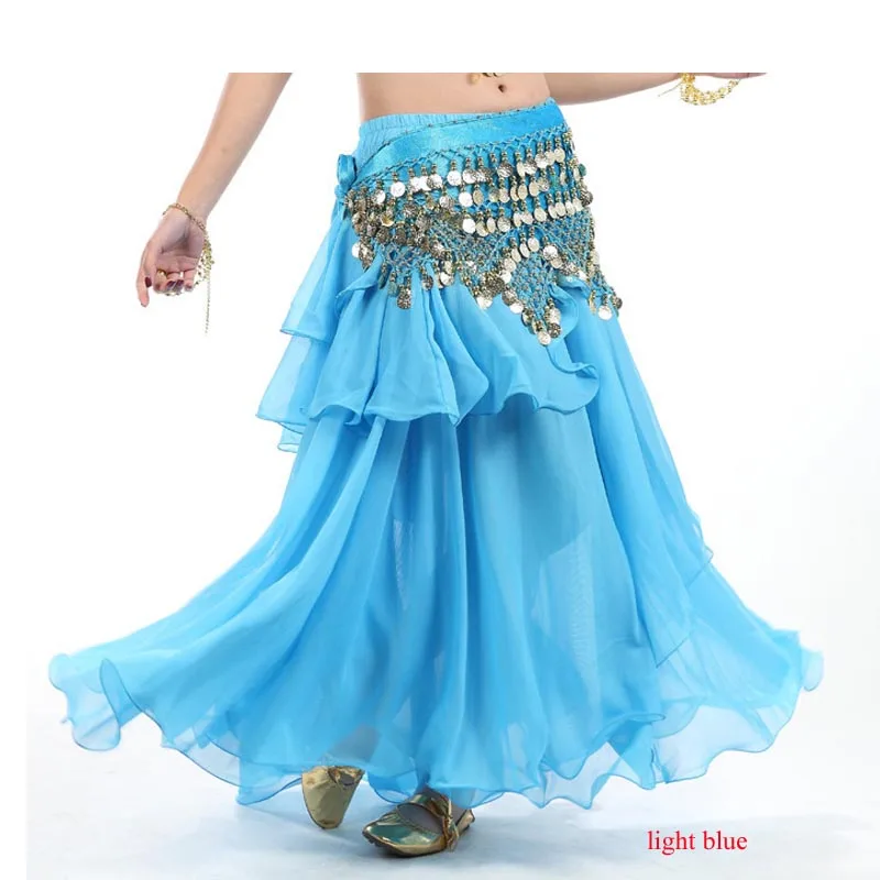 Горячая юбка для танца живота золотая отделка с блестками# SK19 - Цвет: light blue