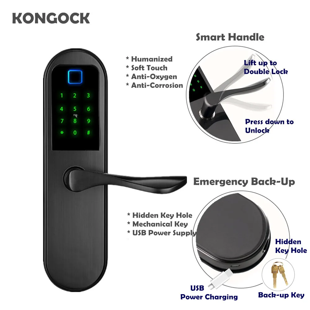 Keyless цифровой отпечаток пальца и rfid-карты умный дверной замок, PIN-код доступа с back0up механические ключ разблокировки