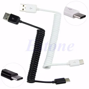 

Black/White USB 3.1 Type C USB-C Spring Coiled Male to Male Data Cable For Nokia N1 for Macbook C26