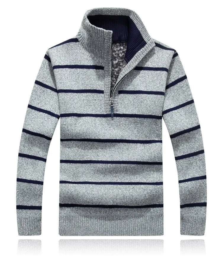 

2019 Autumn New Male Winter Thick Sweaters Coat Stand Collar Men's Striped Sweatercoat Pullovers Slim Fit Knitted Pullover 3XL