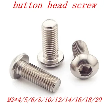 

50pcs M2 Bolt A2-70 Button Head Socket Screw Bolt SUS304 Stainless Steel M2*(4/5/6/8/10/12/14/16/18/20) mm