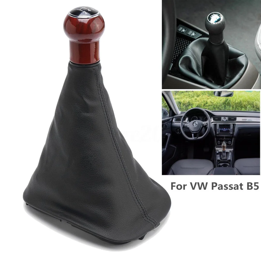 Newest 5 Speed Wood Gear Shift Knob Stick Gaiter Boot For V-W Golf Passat B5 Je-tta 99-04