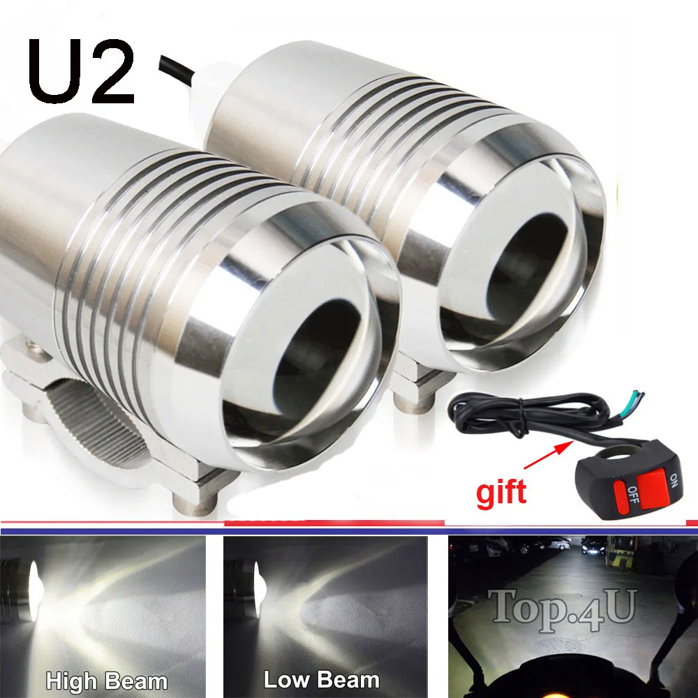 2pcs 30W U2 LED Motorcycle Motorbike HeadLight High Low Flash Spot Headbeam Bulb light with LED