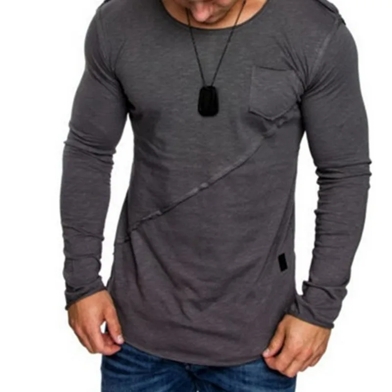 

Laamei New Autumn High-elastic Cotton T-shirts Mens Long Sleeve O Neck Tight T Shirt Solid Color M-XXXL Casual Muscle Tops Tee