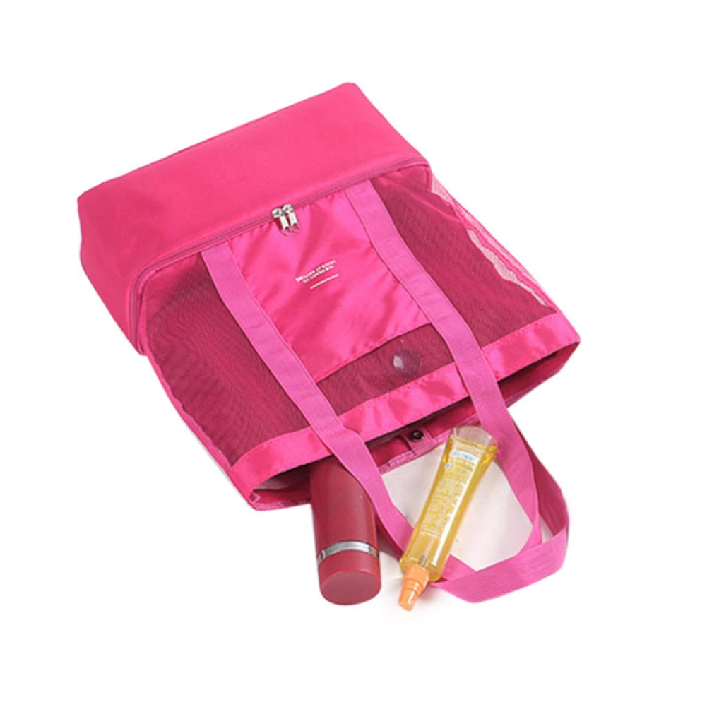 Новинка, Женская сетчатая прозрачная сумка, двухслойная, сохраняющая тепло, большие пляжные сумки для пикника MSJ99 - Цвет: Красный