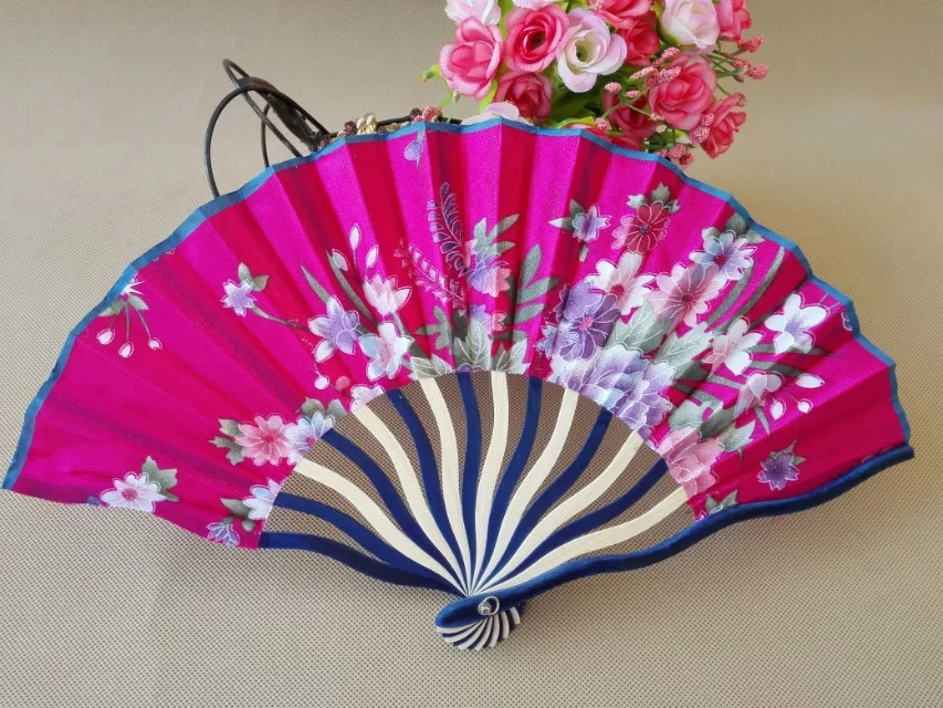 

Free Shipping 50pcs/lot Japanese silk fan satin fabric fan wedding gift favor