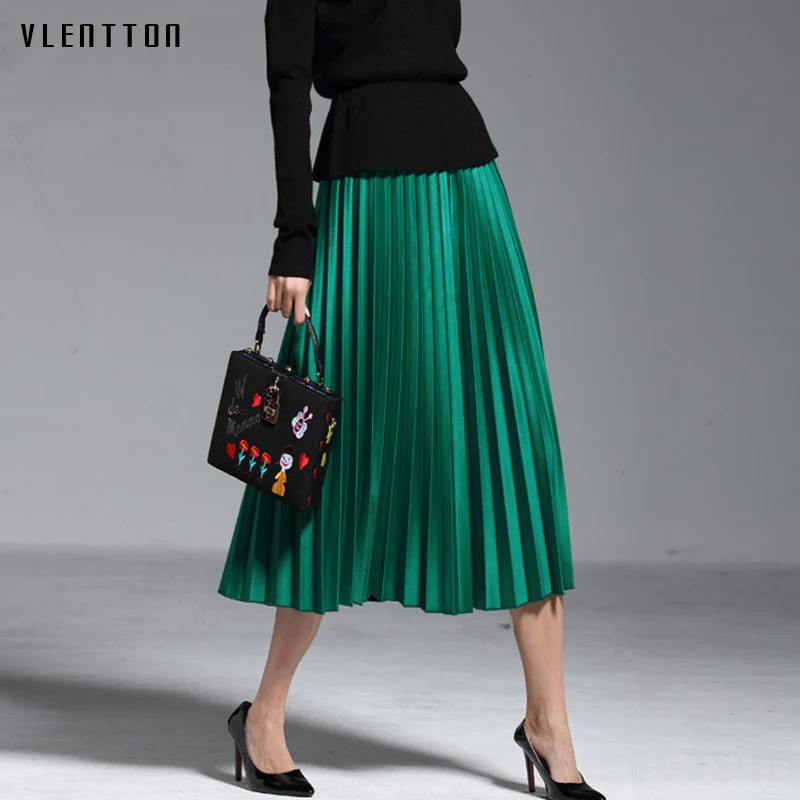 

High Quality Spring Autumn Pleated Skirt Women 2019 New Fashion High Waist Elastic Party Skirt Casual Women's Skirt