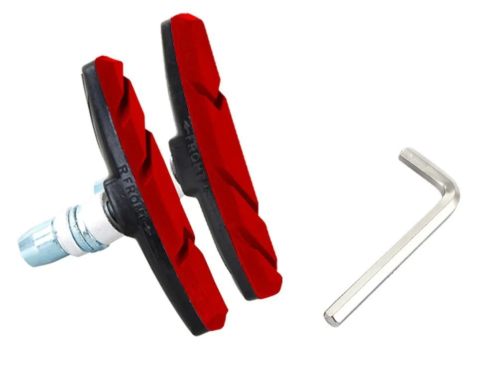 Одна пара тормозных колодок для горного велосипеда MTB тормоза велосипедные V-Brake Holder обувь Резиновые блоки прочные велосипедные аксессуары 2510 - Цвет: Red  and 1pc tool