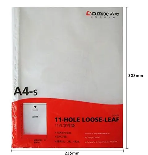 

Comix Eh303a File Protection Bag 20pcs/pack A4,11 Holes Color Clear Strong Binding Edge Protect Binding Holes From Free Shipping