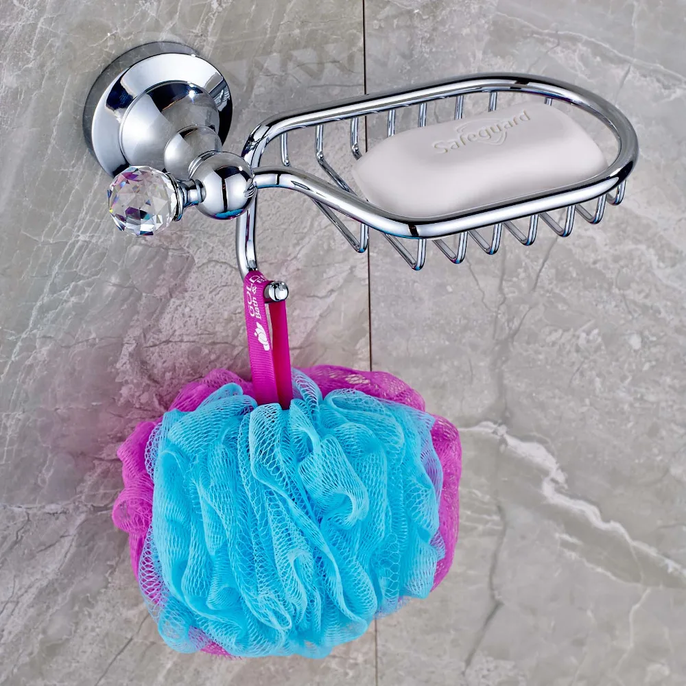 

Luxury Wholesale And Retail Carved Wall Mount Polish Chrome Soap Dish Holder Bath Soap Storage Basket Crystal With Hook
