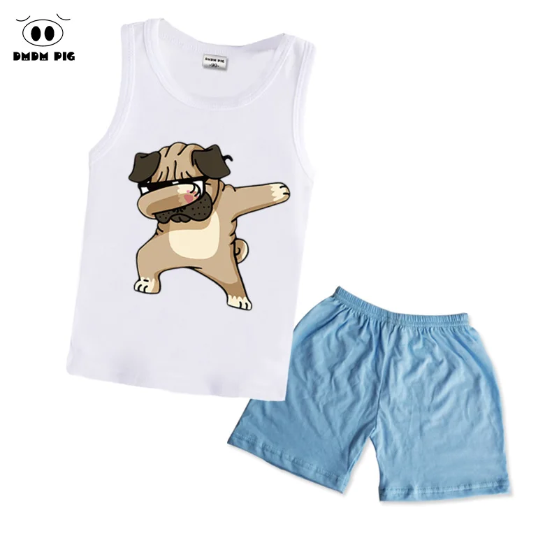 

DMDM PIG Boys Clothing Sets Children Summer Girls Clothes Dabbing Funny Cartoon Kids Sport Suits Vest+Pants Size 4T 2 3 4 Years