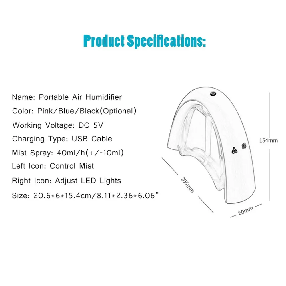

400ML Rainbow Air Ultrasonic Humidifier with LED Lamp Diffuser Air Freshener Atomizer USB Humidificador Message Board Humidifier