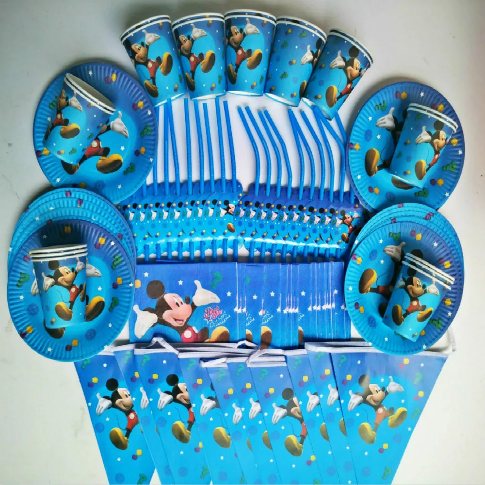 

81 pcs mickey cup+plate+straw+napkin banner happy birthday kids baby shower paper Party Decoration Set Theme Supplies