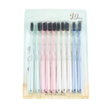 

10pcs Wheat stalks Toothbrush Mini Head Portable Travel Toothbrush Soft Bamboo Charcoal Wheat Stalk Handle Toothbrush