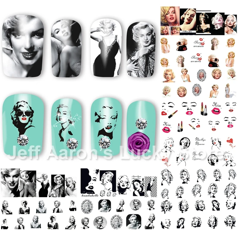 

12PCS/lot beauty Marilyn Monroe water transfer nail art sticker decals for nails decoration accessoires manicure tools 8192